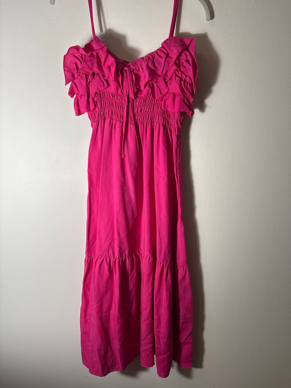 H&M Pink Ruffle Spaghetti Strap Dress Sz M